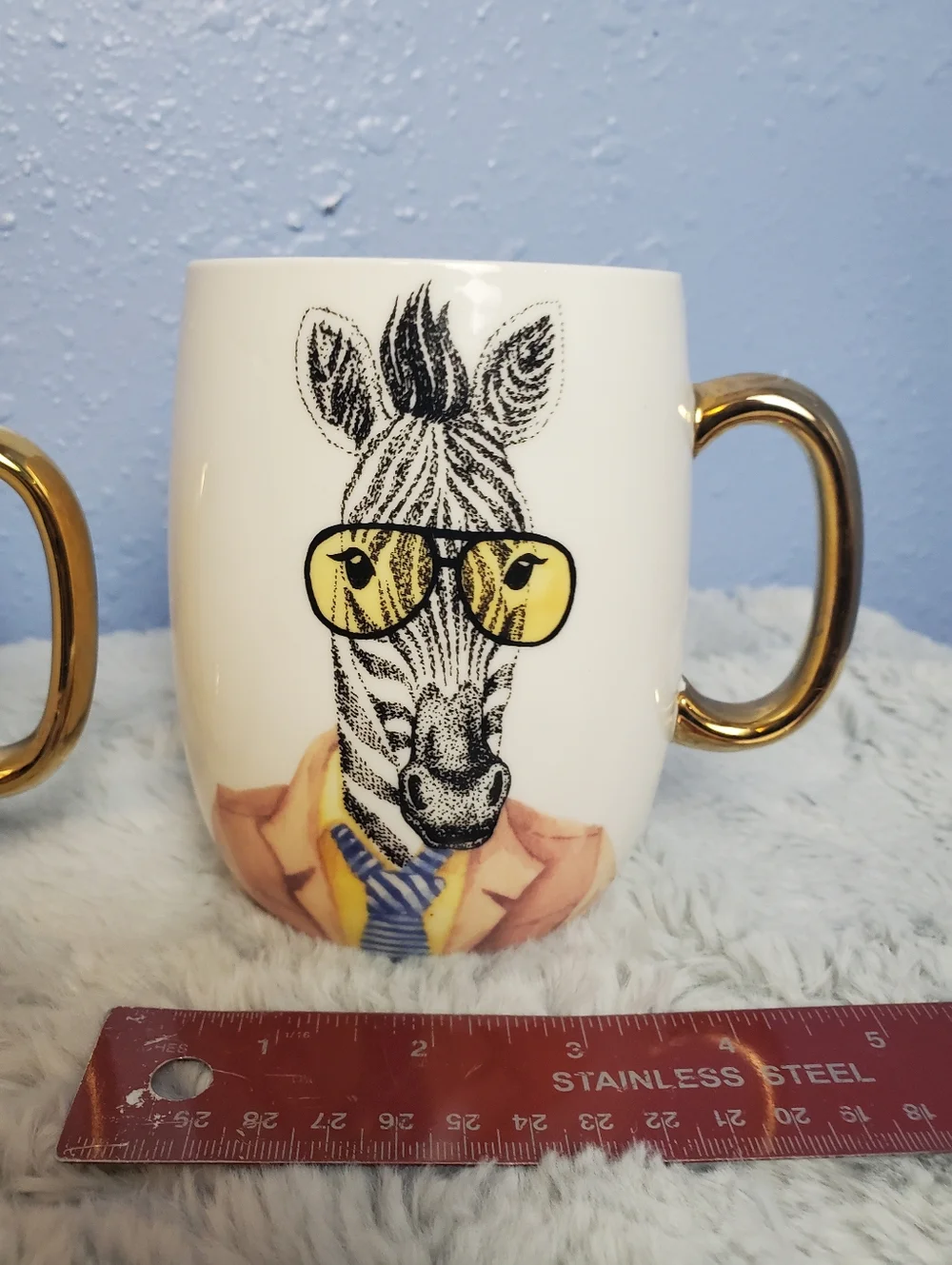 Set of 2 Pier 1 Imports Mugs: Zebra With Gold Handle and Koala With Gold Handle